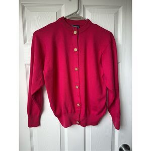 Vintage Burberry's 100% Merino Wool Pink Gold Button Cardigan Size 38 Inches